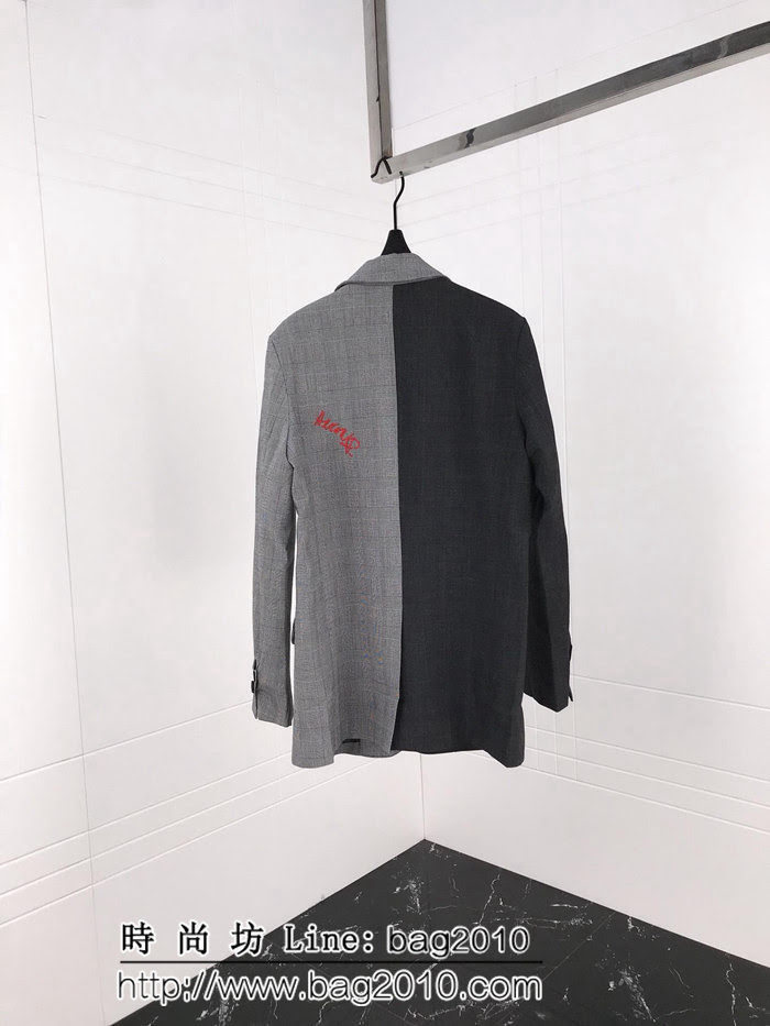Heron Preston全網首發 18ss秋冬新款 後背紅字logo刺繡 復古拼接 男款格子西裝  ydi2596